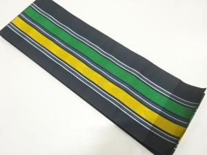 縞に矢羽根模様織り出し　単半幅帯